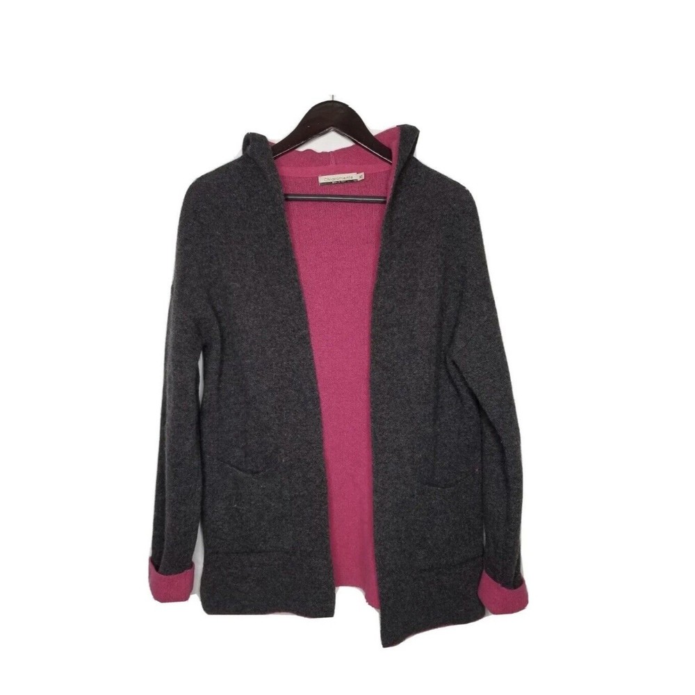 Chiaramente Open Front Hooded Gray/Pink Cardigan Wool Blend Made in Italy Sz M